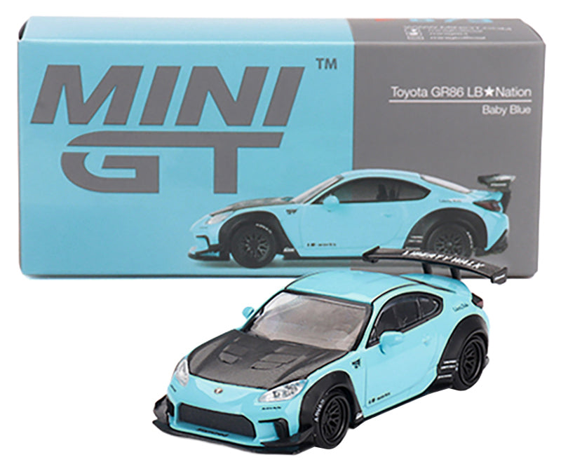 Toyota GR86 "LB-Nation - Liberty Walk" Baby Blue with Carbon Hood Limited Edition 1/64 Diecast Model Car by Mini GT - image 4