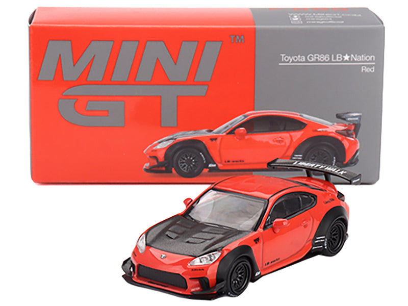 Toyota GR86 "LB-Nation - Liberty Walk" Red with Carbon Hood Limited Edition 1/64 Diecast Model Car by Mini GT - image 4