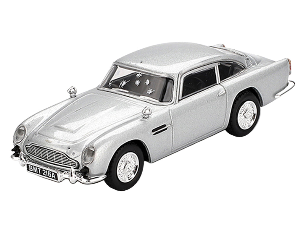 Aston Martin DB5 RHD (Right Hand Drive) Birch Silver Metallic (Damaged) 007 James Bond "Skyfall" (2012) Movie Limited Edition 1/64 Diecast Model Car by Mini GT