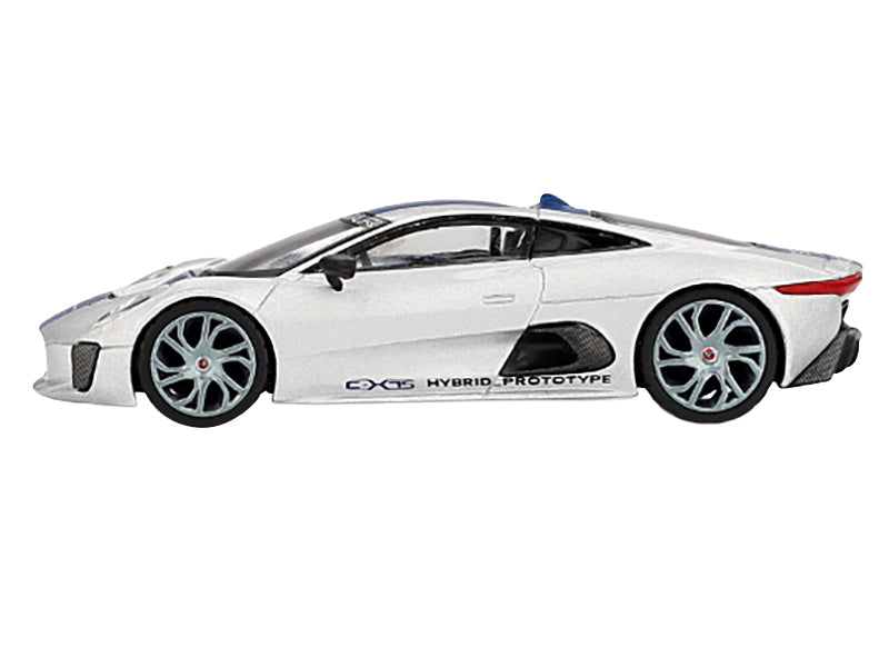 Jaguar C-X75 Silver Metallic with Blue Stripes Limited Edition 1/64 Diecast Model Car by Mini GT - image 2