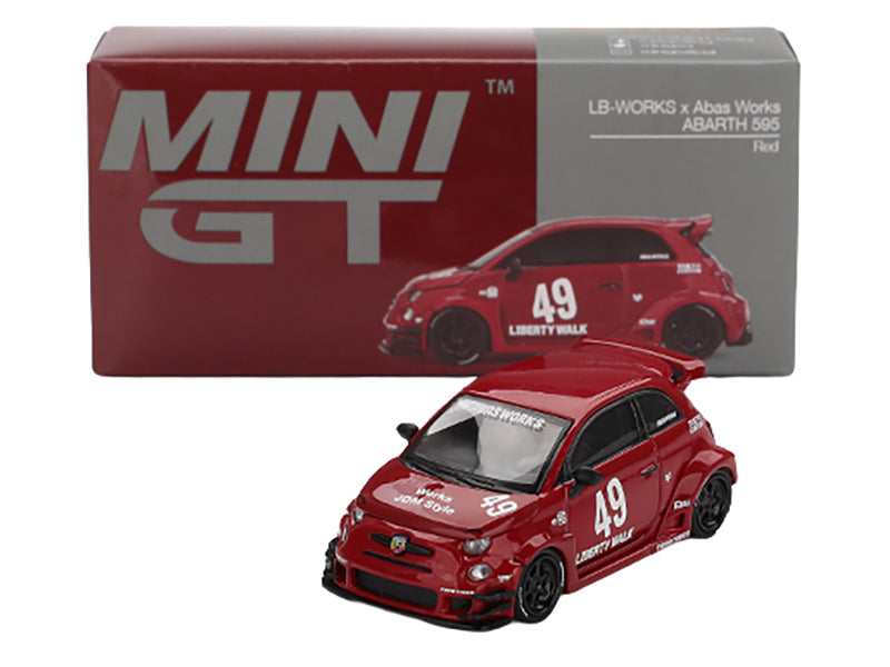 ABARTH 595 #49 "LB-Works x Abas Works" Red Limited Edition 1/64 Diecast Model Car by Mini GT - image 4