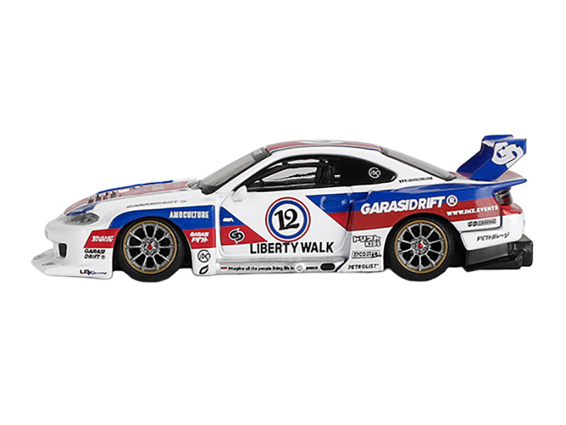Nissan "LB-Super Silhouette" S15 SILVIA RHD (Right Hand Drive) "GARASIDRIFT x LBWK 2025" White with Blue and Red Stripes Limited Edition 1/64 Diecast Model Car by Mini GT - image 2