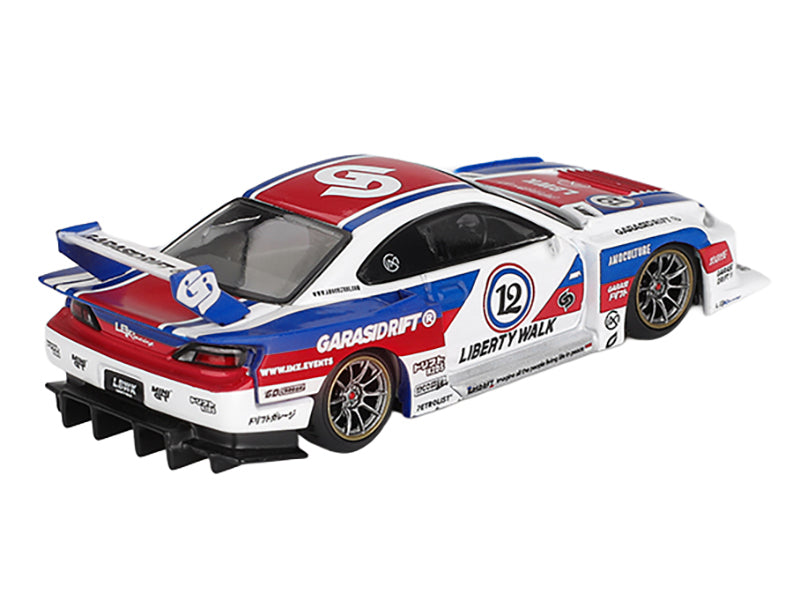 Nissan "LB-Super Silhouette" S15 SILVIA RHD (Right Hand Drive) "GARASIDRIFT x LBWK 2025" White with Blue and Red Stripes Limited Edition 1/64 Diecast Model Car by Mini GT - image 3