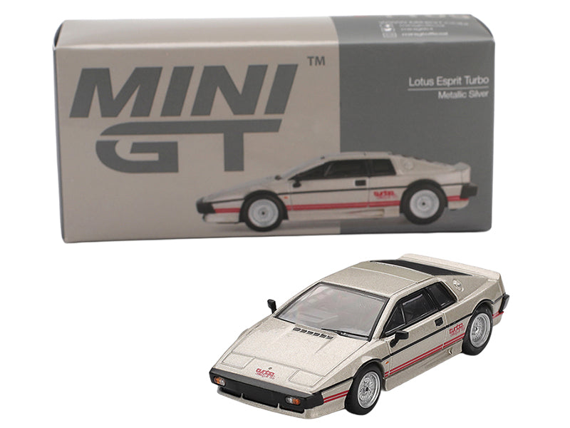 Lotus Esprit Turbo Silver Metallic with Red Stripes Limited Edition 1/64 Diecast Model Car by Mini GT - image 4