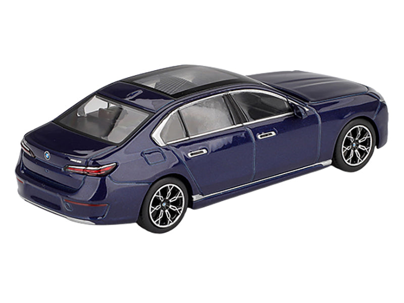 BMW i7 xDrive60 Tanzanite Blue Metallic with Sun Roof Limited Edition 1/64 Diecast Model Car by Mini GT - image 3