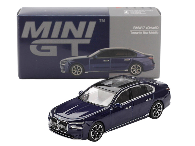 BMW i7 xDrive60 Tanzanite Blue Metallic with Sun Roof Limited Edition 1/64 Diecast Model Car by Mini GT - image 4
