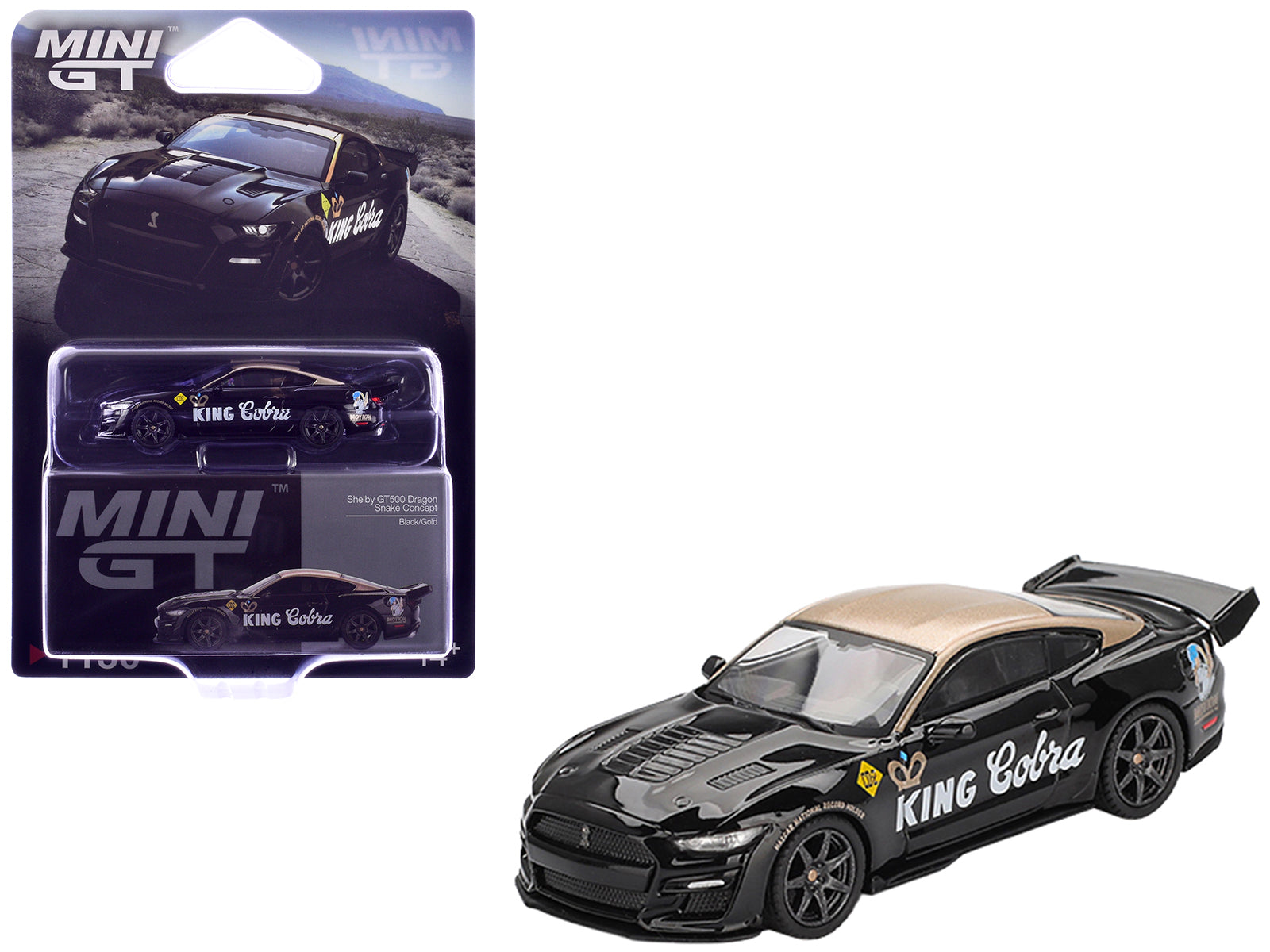 Shelby GT500 Dragon Snake Concept "King Cobra" Black with Gold Metallic Top Limited Edition 1/64 Diecast Model Car by Mini GT