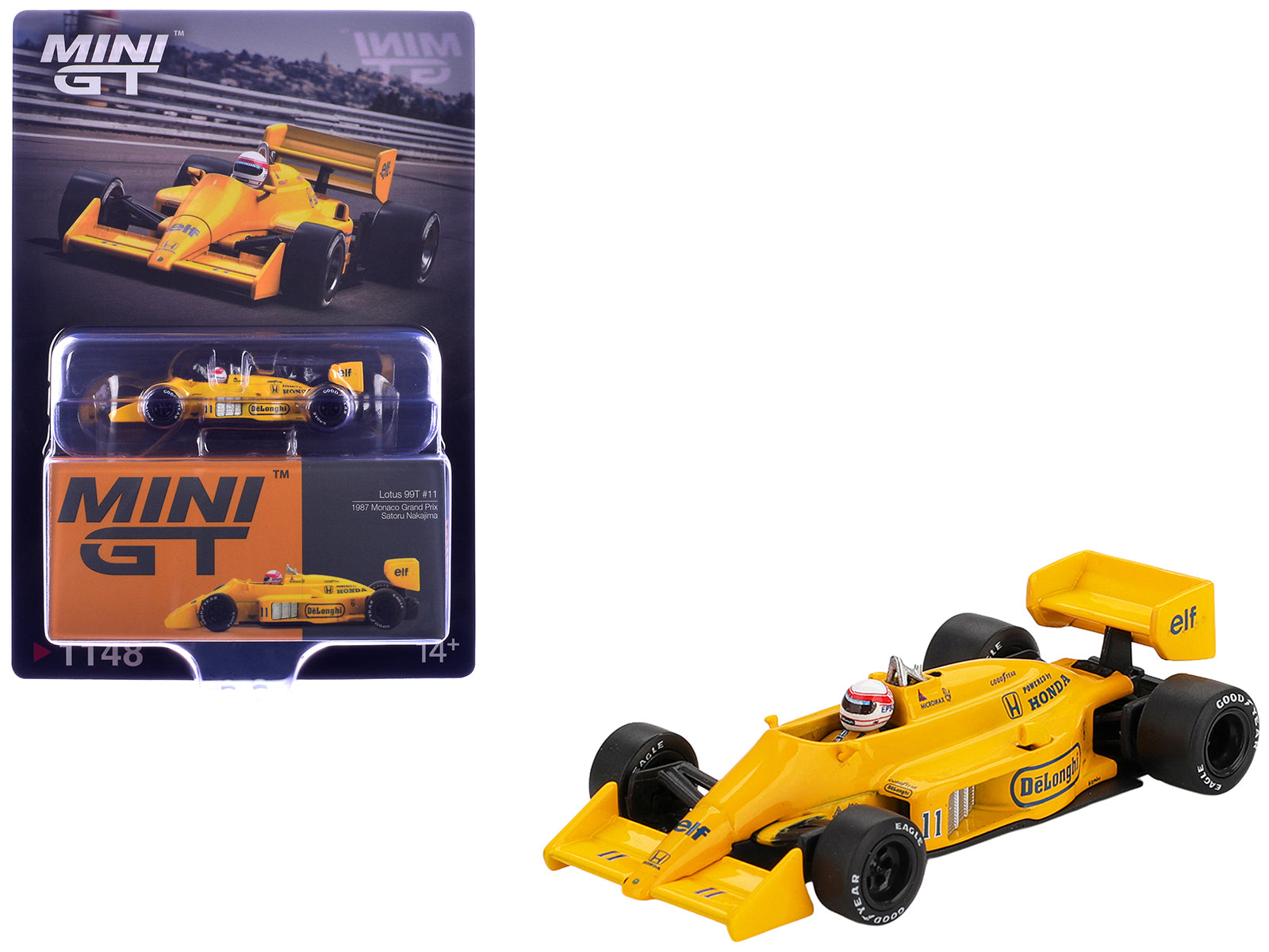 Lotus 99T #11 Satoru Nakajima Formula One F1 "Monaco GP" (1987) with Driver Figure Limited Edition 1/64 Diecast Model Car by Mini GT