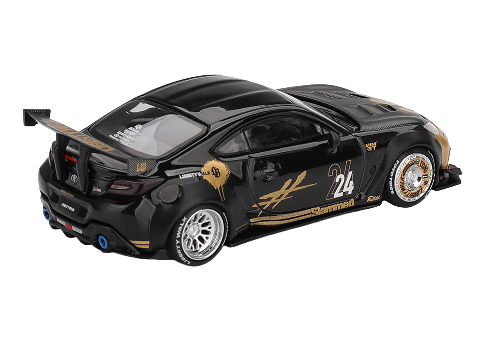 Toyota GR86 "LB-Nation - Liberty Walk" #24 Black with Carbon Hood and Gold Graphics Limited Edition 1/64 Diecast Model Car by Mini GT - image 3