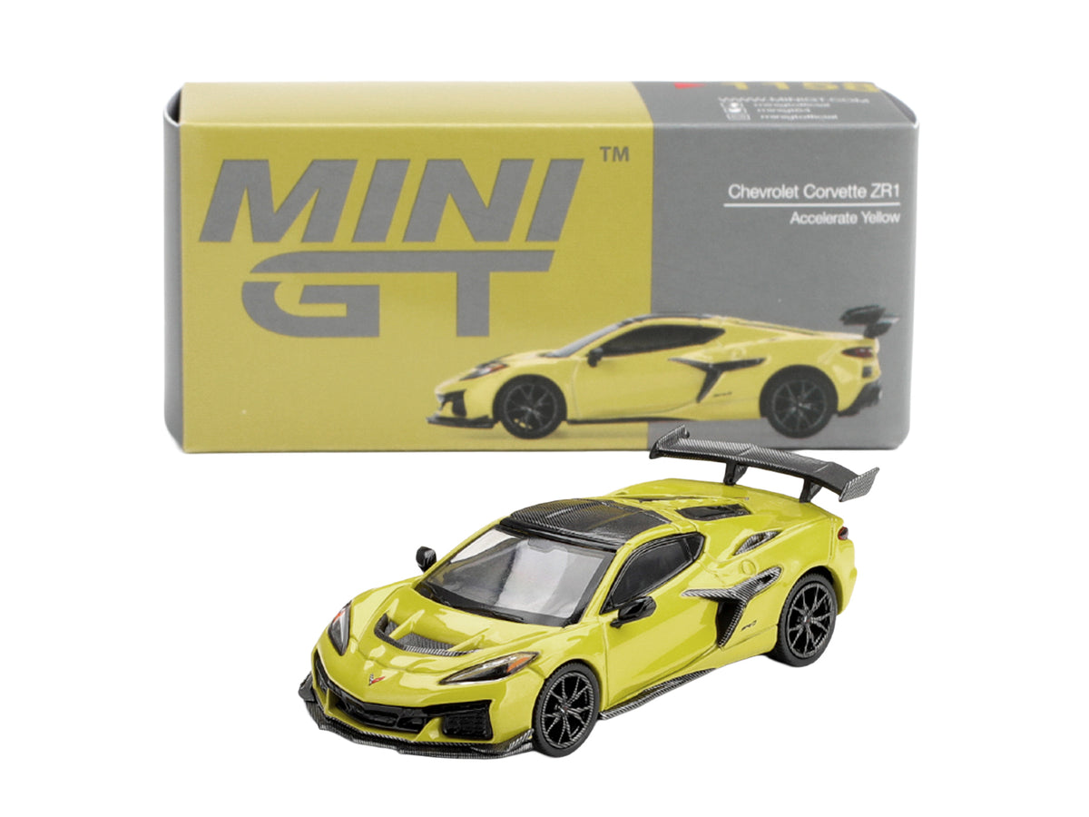 Chevrolet Corvette ZR1 Accelerate Yellow with Carbon Top Limited Edition 1/64 Diecast Model Car by Mini GT - image 5