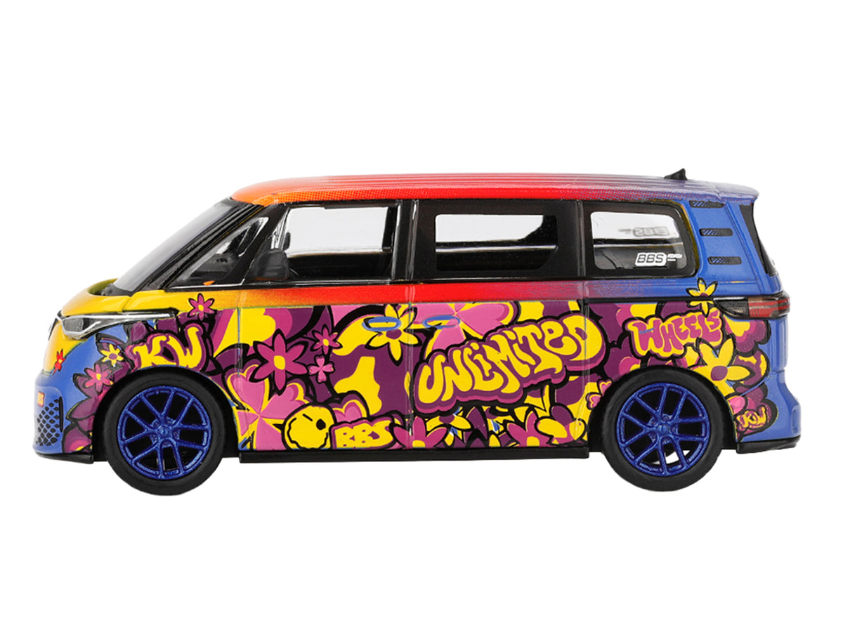 Volkswagen ID.Buzz Van "KW/BBS" Floral Graffiti Livery Limited Edition 1/64 Diecast Model Car by Mini GT - image 3
