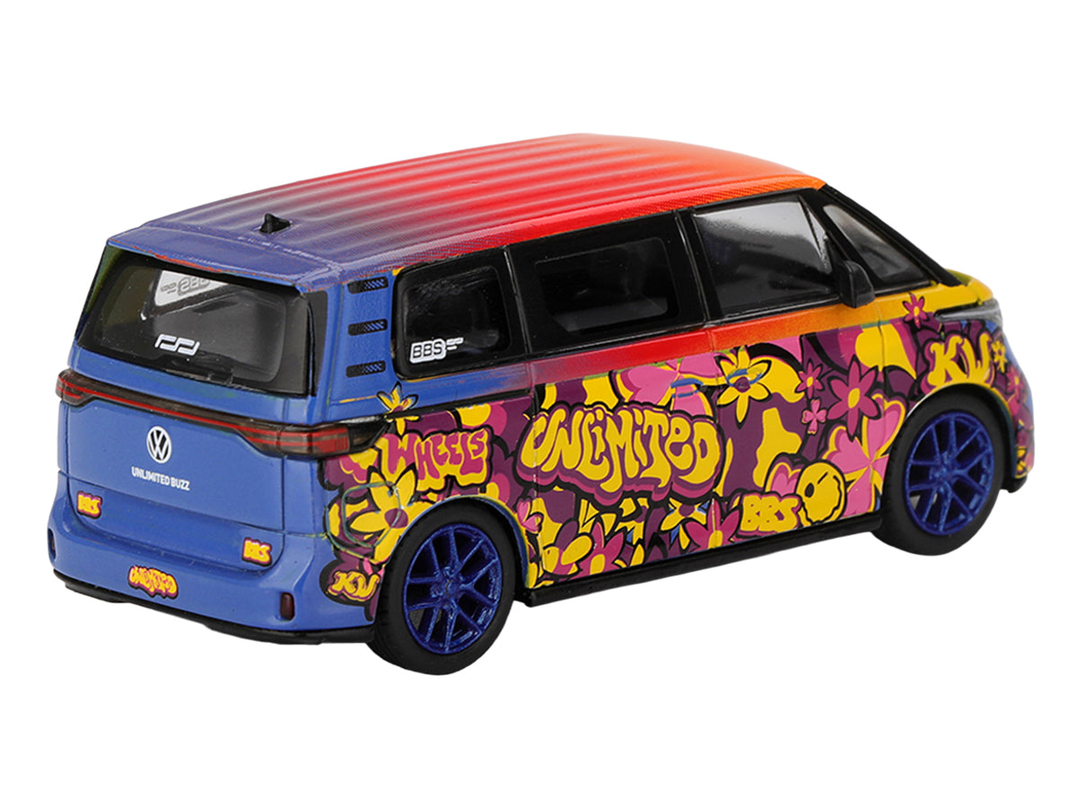 Volkswagen ID.Buzz Van "KW/BBS" Floral Graffiti Livery Limited Edition 1/64 Diecast Model Car by Mini GT - image 4