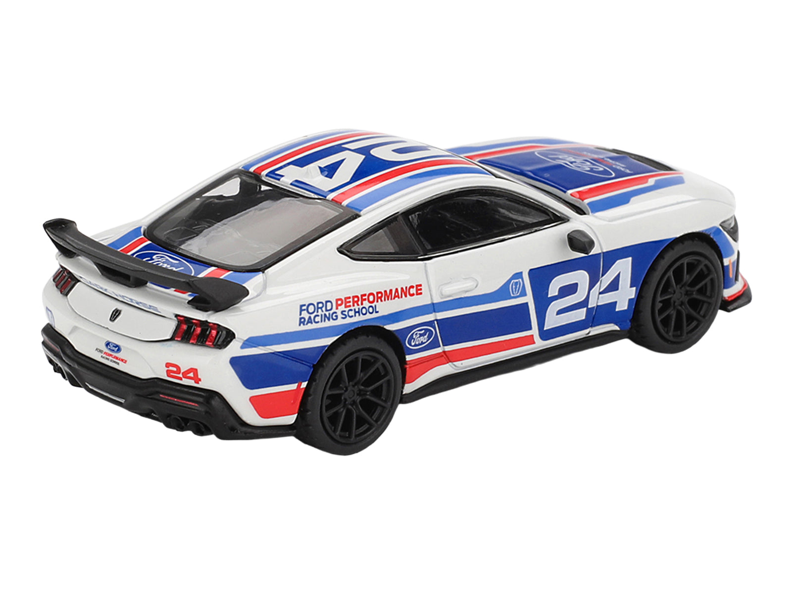Ford Mustang Dark Horse #24 "Ford Performance Racing School" White with Red and Blue Graphics Limited Edition 1/64 Diecast Model Car by Mini GT