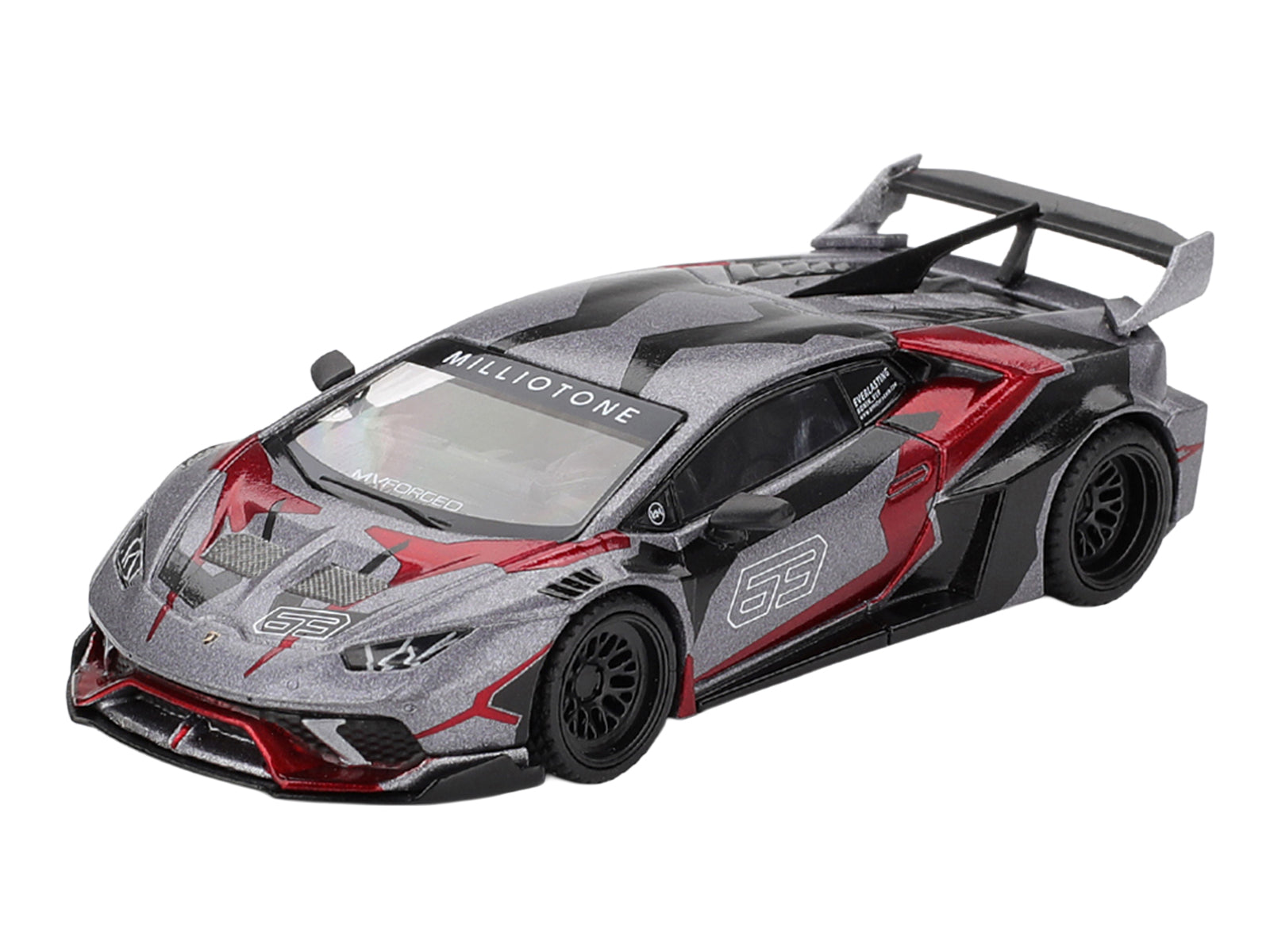 Lamborghini Huracan GT LB-WORKS "RONIN" Gray Metallic with Black and Red Graphics 1/64 Diecast Model Car by Mini GT
