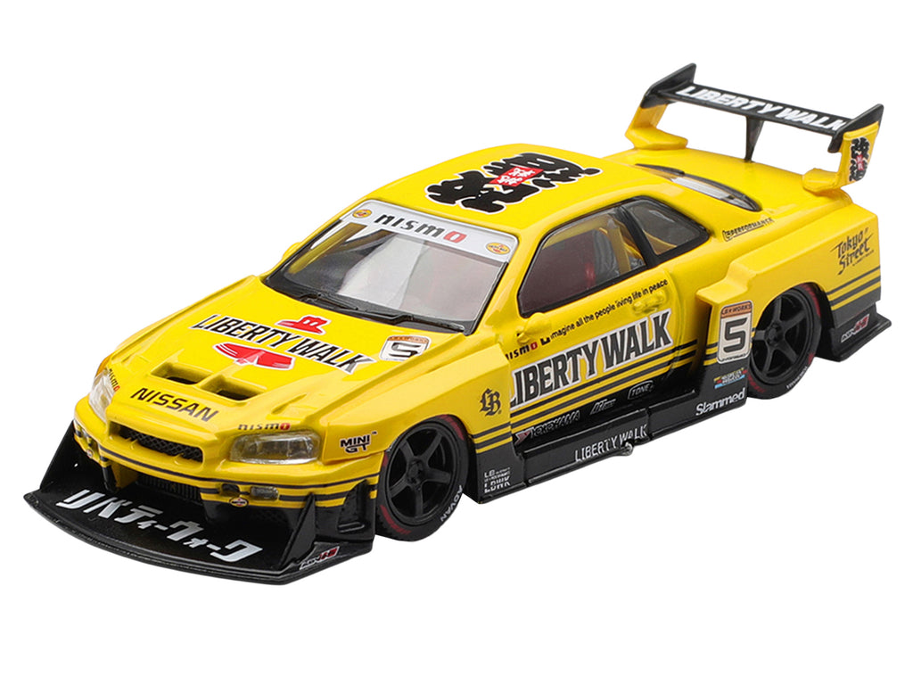 Nissan LB-ER34 Super Silhouette Skyline RHD (Right Hand Drive) #5 Sport Yellow with Graphics Limited Edition 1/64 Diecast Model Car by Mini GT