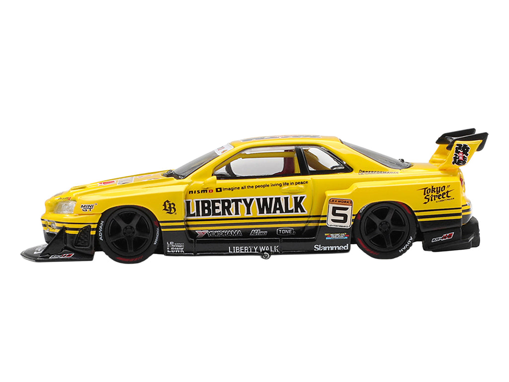 Nissan LB-ER34 Super Silhouette Skyline RHD (Right Hand Drive) #5 Sport Yellow with Graphics Limited Edition 1/64 Diecast Model Car by Mini GT