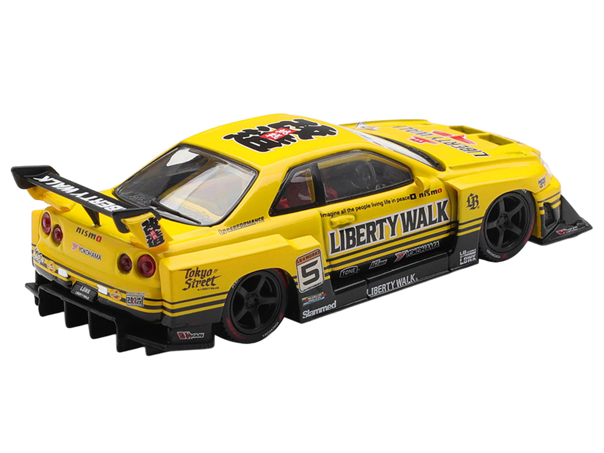 Nissan LB-ER34 Super Silhouette Skyline RHD (Right Hand Drive) #5 Sport Yellow with Graphics Limited Edition 1/64 Diecast Model Car by Mini GT