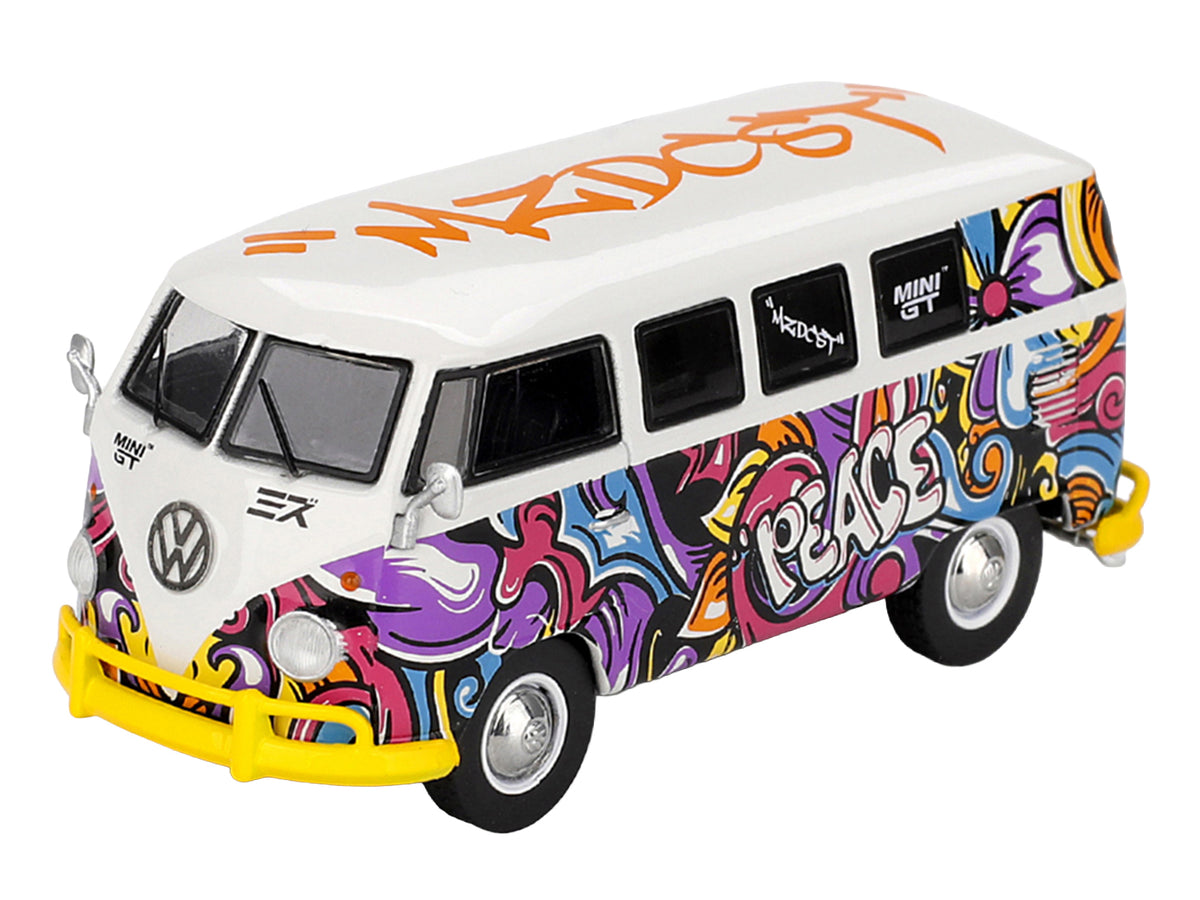 Volkswagen T1 Microbus "Mizu Design" White with Graffiti Graphics Limited Edition 1/64 Diecast Model Car by Mini GT