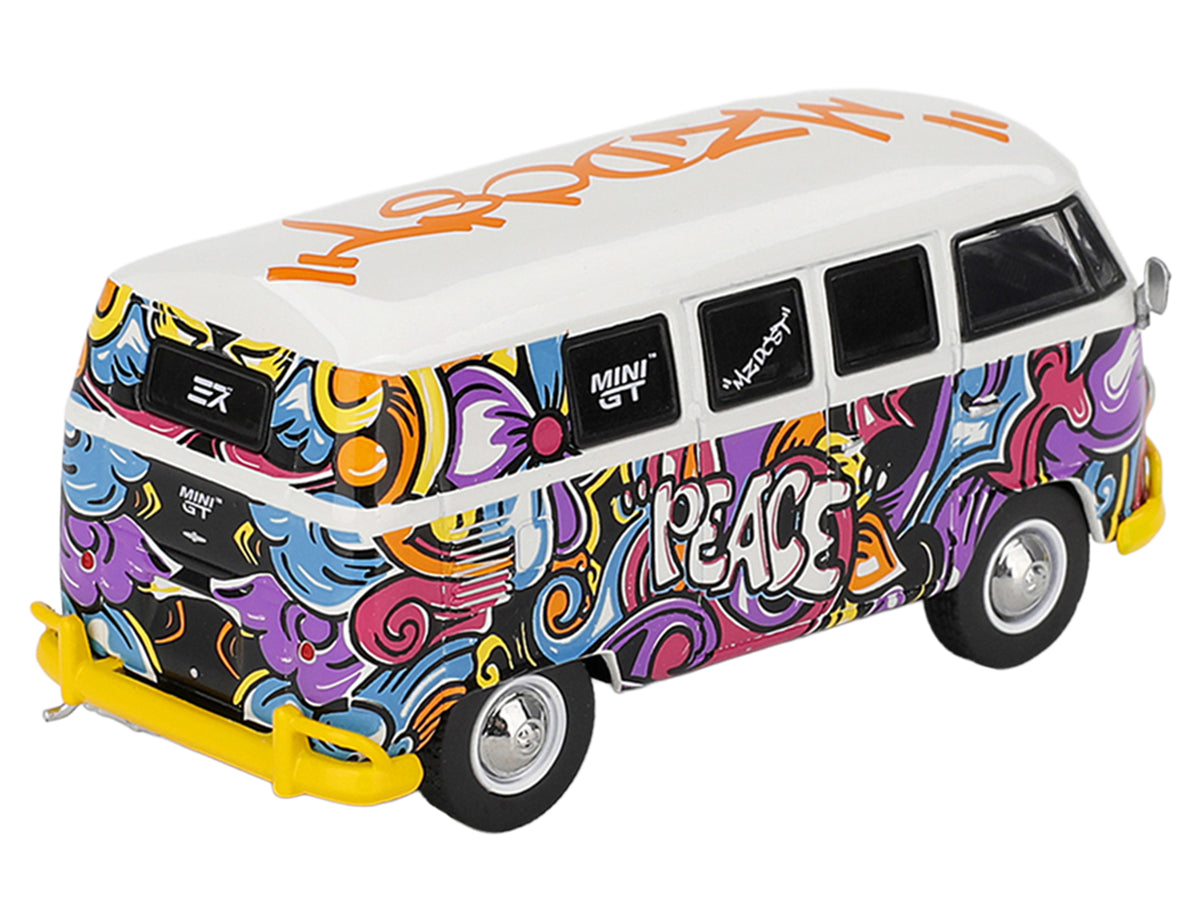 Volkswagen T1 Microbus "Mizu Design" White with Graffiti Graphics Limited Edition 1/64 Diecast Model Car by Mini GT