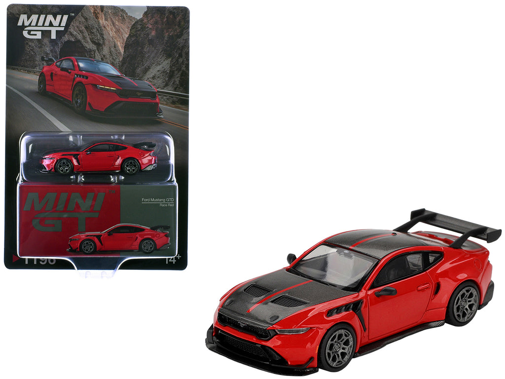 Ford Mustang GTD Race Red with Carbon Hood and Top Limited Edition 1/64 Die Cast Model Car by Mini GT