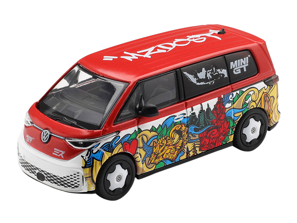 Volkswagen ID. Buzz Van "Mizu Design" Red and White with Graphics Limited Edition 1/64 Diecast Model Car by Mini GT - image 2