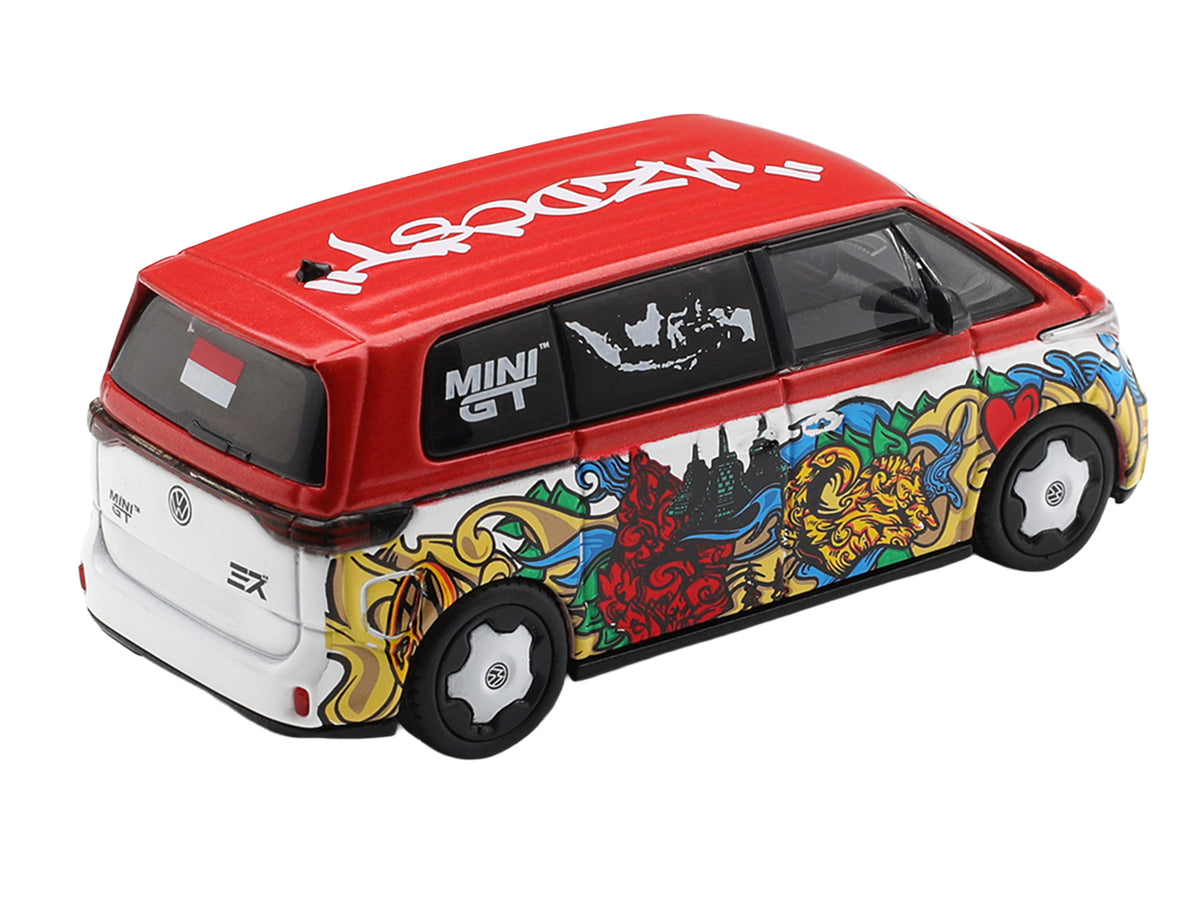 Volkswagen ID. Buzz Van "Mizu Design" Red and White with Graphics Limited Edition 1/64 Diecast Model Car by Mini GT - image 4