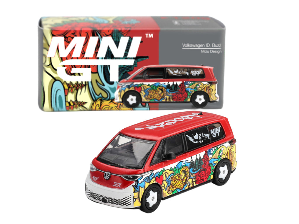 Volkswagen ID. Buzz Van "Mizu Design" Red and White with Graphics Limited Edition 1/64 Diecast Model Car by Mini GT - image 5