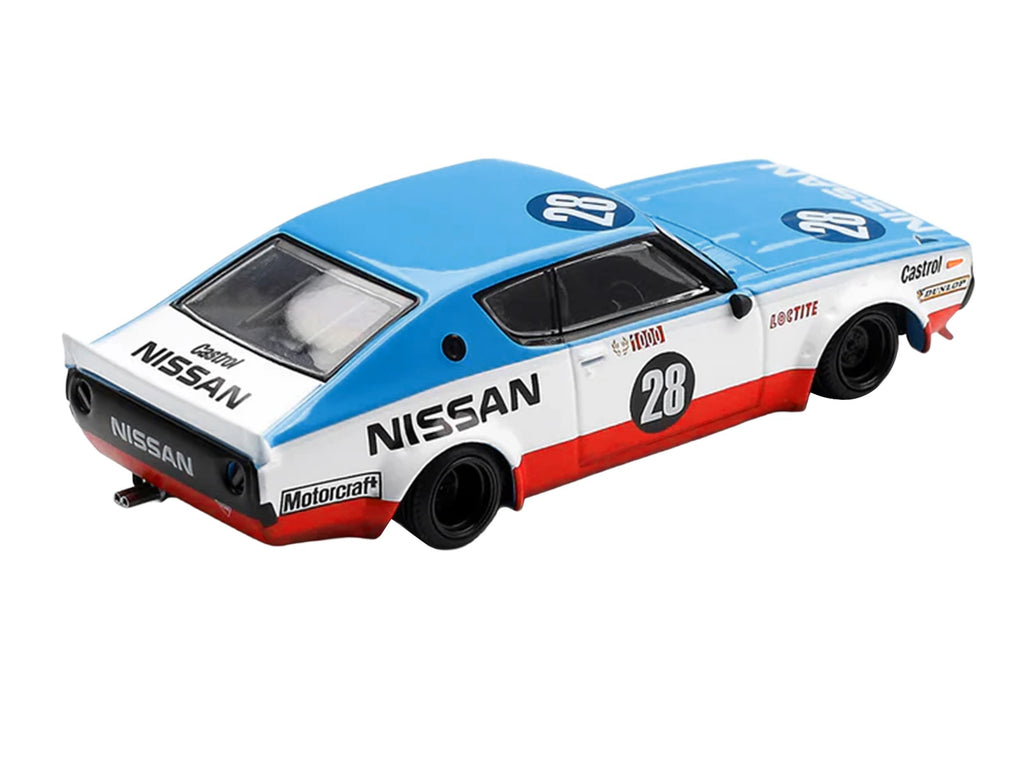 Nissan Skyline Kenmeri RHD (Right Hand Drive) #28 "Liberty Walk - Nissan Racing 1975 Concept" Blue and White with Red Stripes Limited Edition 1/64 Diecast Model Car by Mini GT