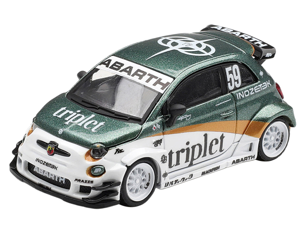 Abarth 595 LB-Works "TY Edition" #59 Green Metallic and White with Gold Stripes and Graphics Limited Edition 1/64 Die Cast Model Car by Mini GT - image 2