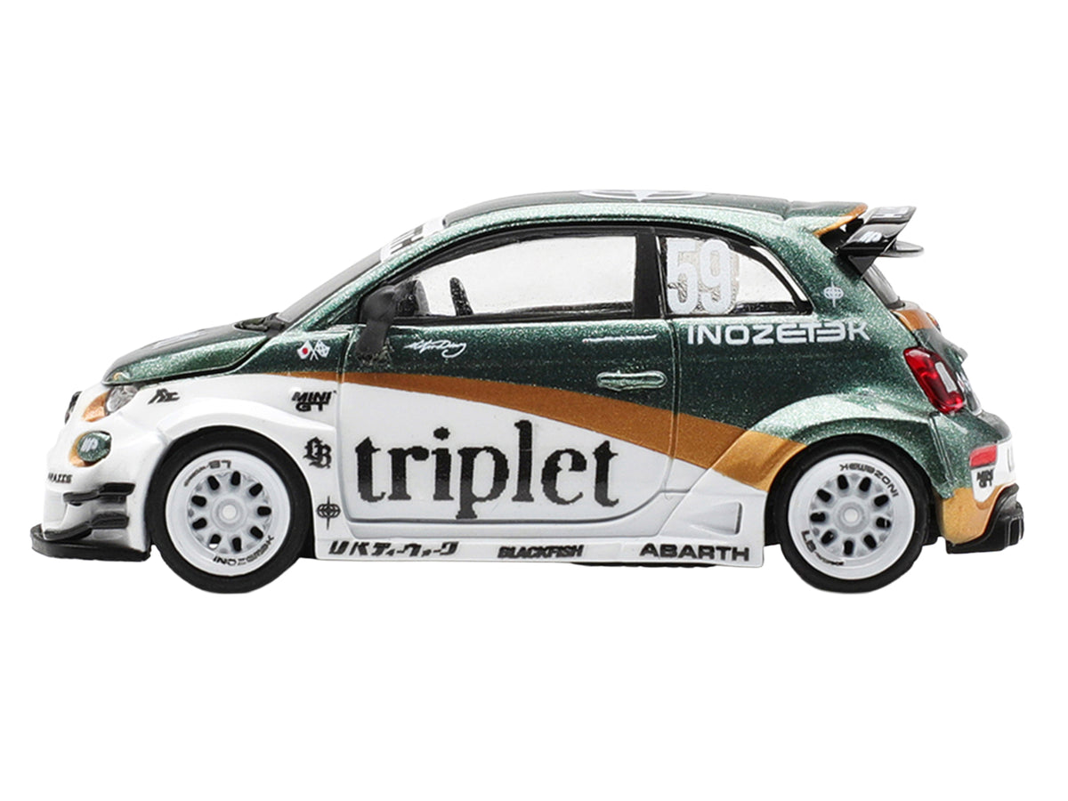Abarth 595 LB-Works "TY Edition" #59 Green Metallic and White with Gold Stripes and Graphics Limited Edition 1/64 Die Cast Model Car by Mini GT - image 3