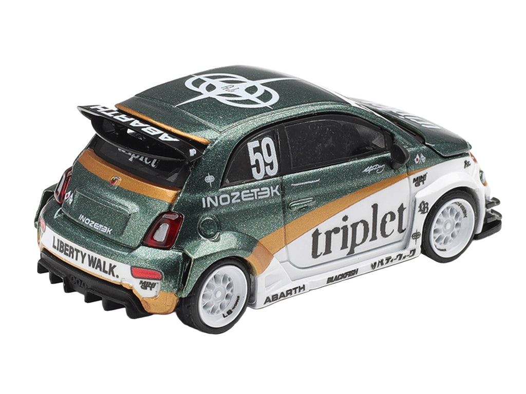 Abarth 595 LB-Works "TY Edition" #59 Green Metallic and White with Gold Stripes and Graphics Limited Edition 1/64 Die Cast Model Car by Mini GT - image 4