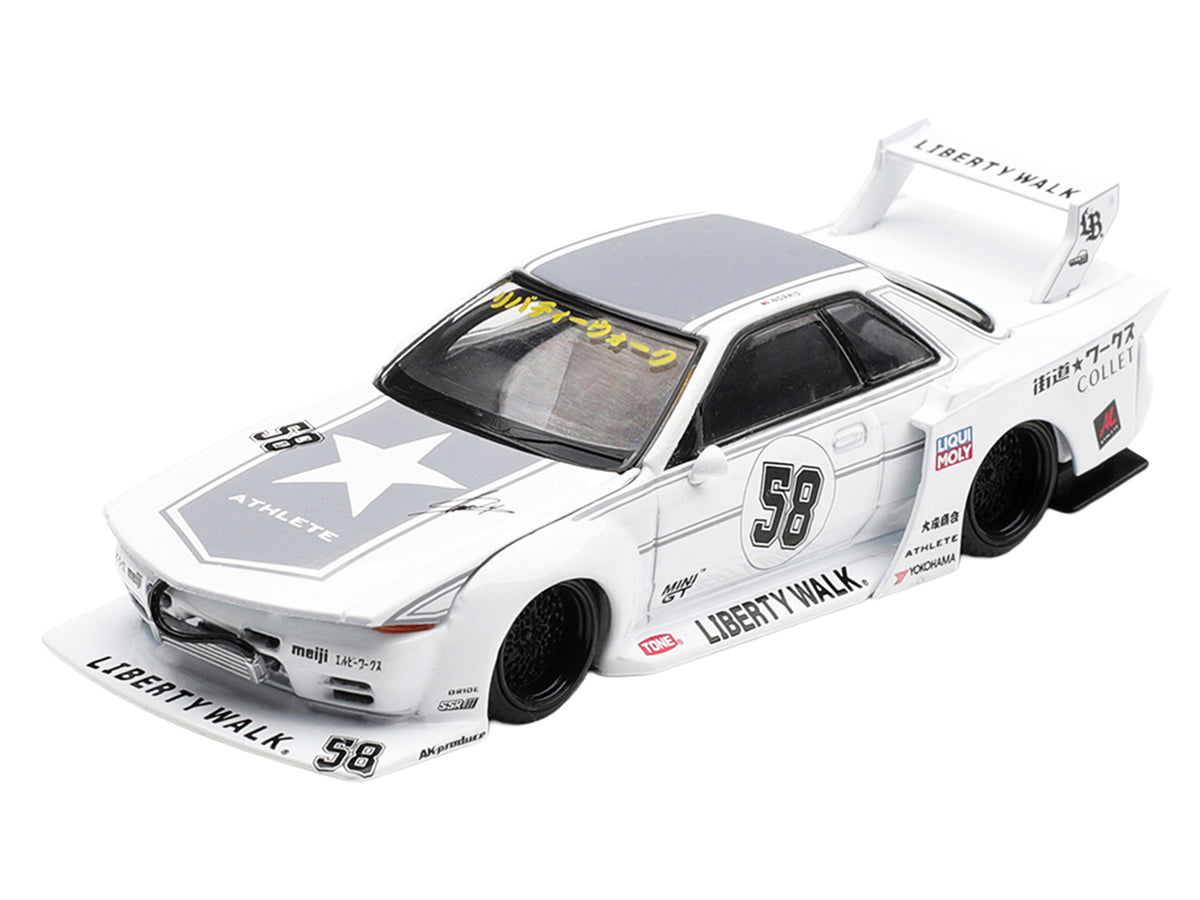 Nissan Skyline GT-R (R32) RHD (Right Hand Drive) #58 "Kaido Works" White with Gray Graphics "Tokyo Auto Salon 2025" Limited Edition 1/64 Diecast Model Car by Mini GT