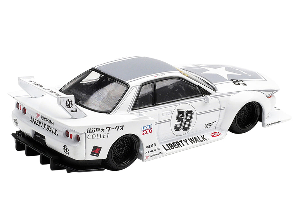 Nissan Skyline GT-R (R32) RHD (Right Hand Drive) #58 "Kaido Works" White with Gray Graphics "Tokyo Auto Salon 2025" Limited Edition 1/64 Diecast Model Car by Mini GT