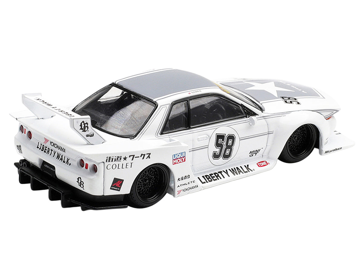 Nissan Skyline GT-R (R32) RHD (Right Hand Drive) #58 "Kaido Works" White with Gray Graphics "Tokyo Auto Salon 2025" Limited Edition 1/64 Diecast Model Car by Mini GT