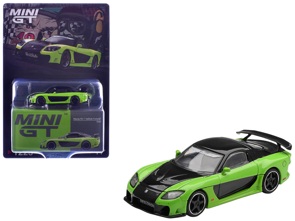 Mazda RX-7 VeilSide Fortune7 Green and Black Limited Edition 1/64 Diecast Model Car by Mini GT