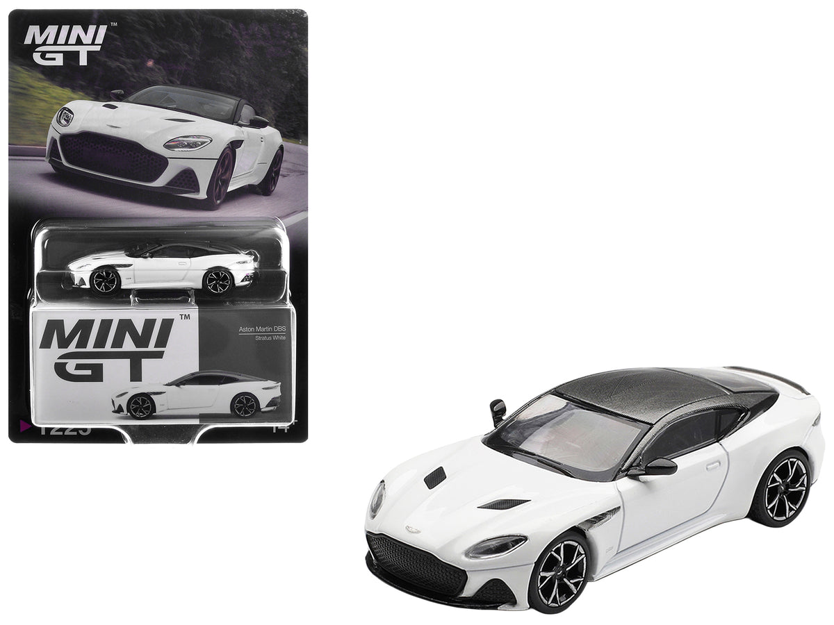 Aston Martin DBS RHD (Right Hand Drive) Stratus White with Carbon Top Limited Edition 1/64 Diecast Model Car by Mini GT