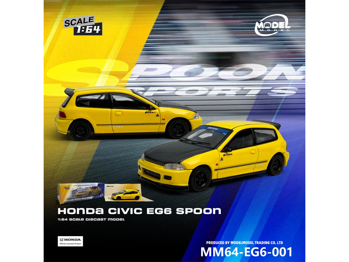Honda Civic (EG6) RHD (Right Hand Drive) "Spoon Racing" Yellow with Carbon Hood 1/64 Diecast Model Car by Model Model - image 5