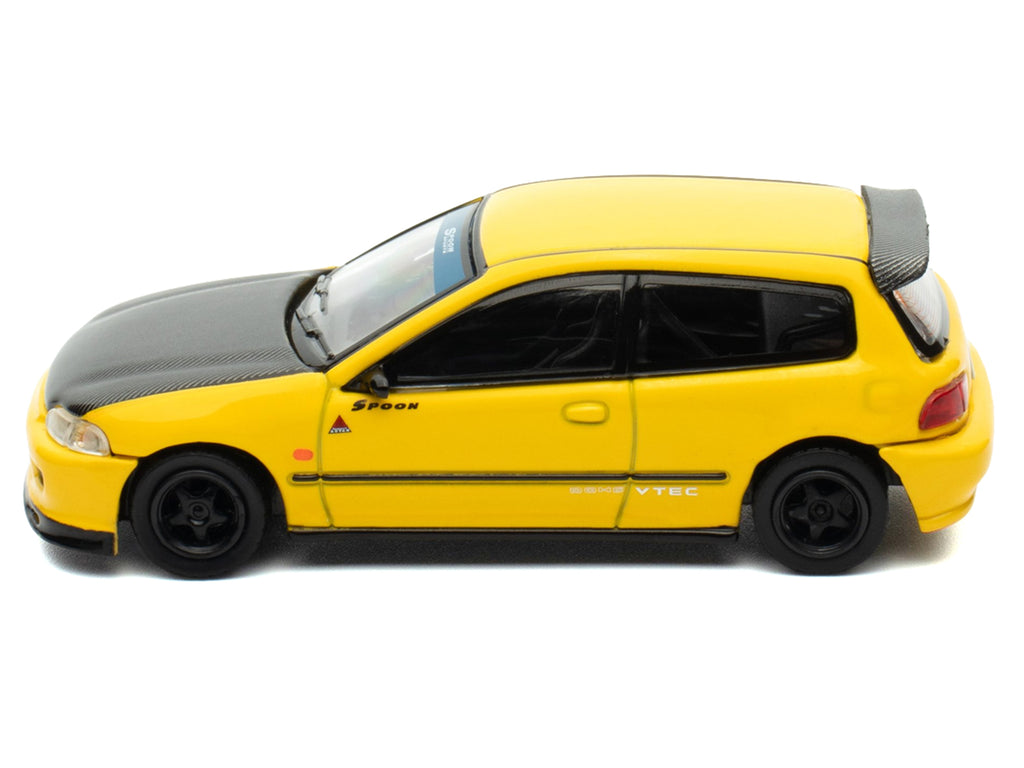 Honda Civic (EG6) RHD (Right Hand Drive) "Spoon Racing" Yellow with Carbon Hood 1/64 Diecast Model Car by Model Model - image 2