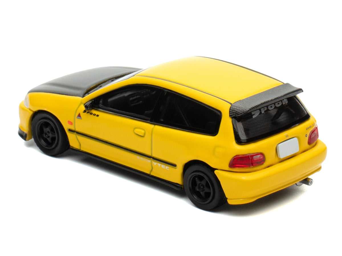 Honda Civic (EG6) RHD (Right Hand Drive) "Spoon Racing" Yellow with Carbon Hood 1/64 Diecast Model Car by Model Model - image 4