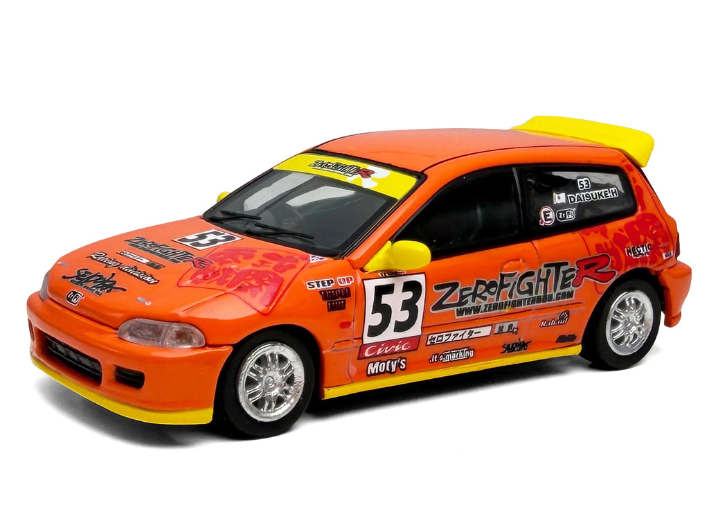 Honda Civic (EG6) RHD (Right Hand Drive) #53 "ZeroFighter" Orange with Graphics 1/64 Diecast Model Car by Model Model - image 2