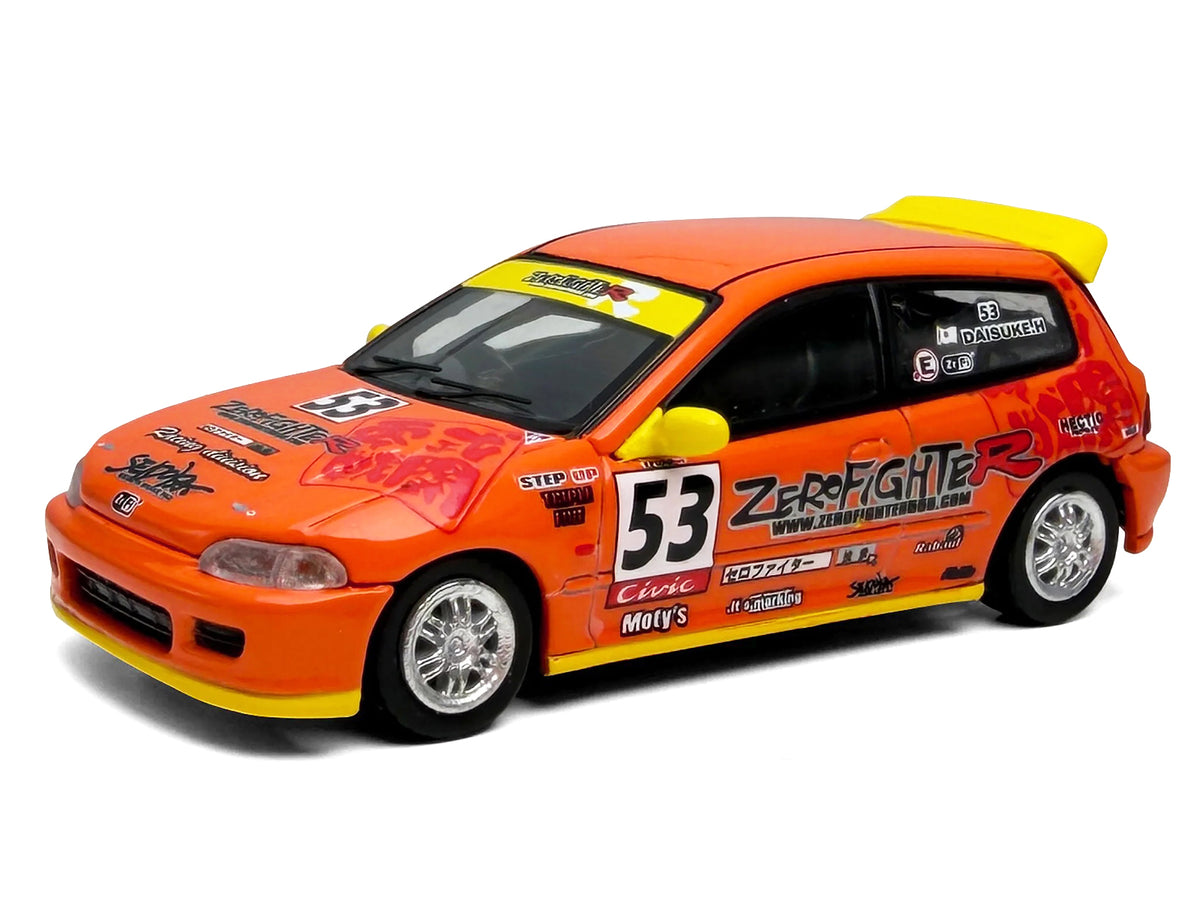 Honda Civic (EG6) RHD (Right Hand Drive) #53 "ZeroFighter" Orange with Graphics 1/64 Diecast Model Car by Model Model - image 2