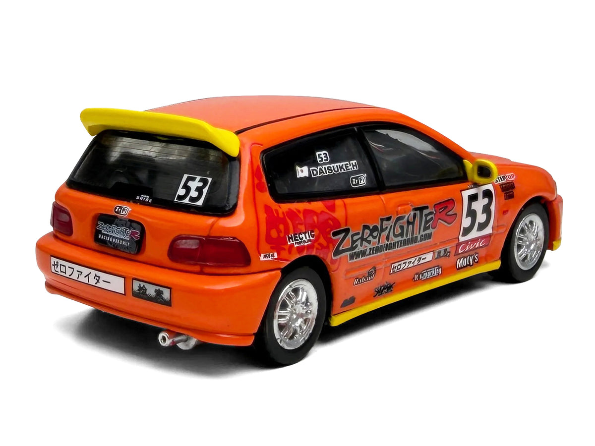 Honda Civic (EG6) RHD (Right Hand Drive) #53 "ZeroFighter" Orange with Graphics 1/64 Diecast Model Car by Model Model - image 3