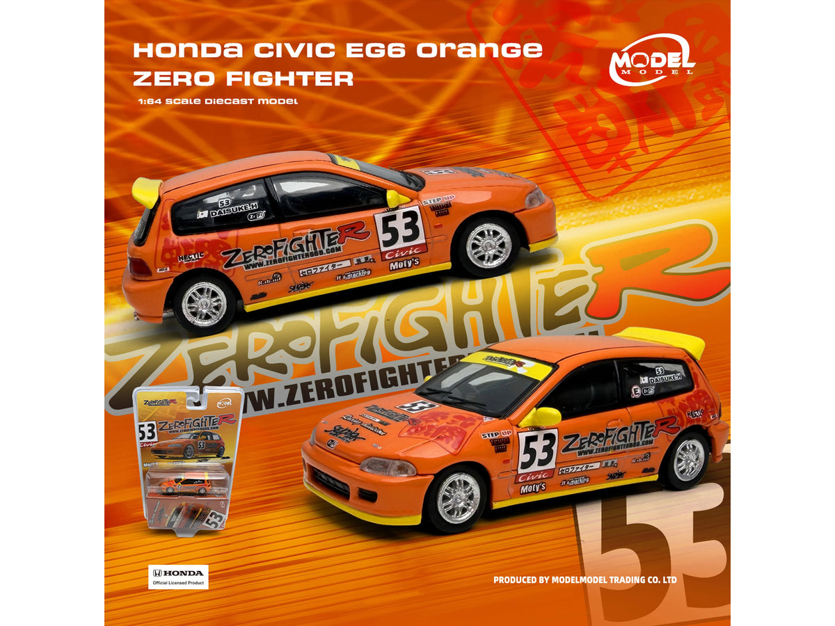 Honda Civic (EG6) RHD (Right Hand Drive) #53 "ZeroFighter" Orange with Graphics 1/64 Diecast Model Car by Model Model - image 4