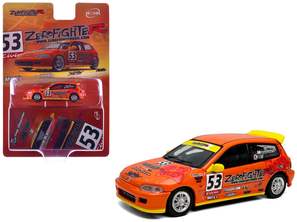 Honda Civic (EG6) RHD (Right Hand Drive) #53 "ZeroFighter" Orange with Graphics 1/64 Diecast Model Car by Model Model
