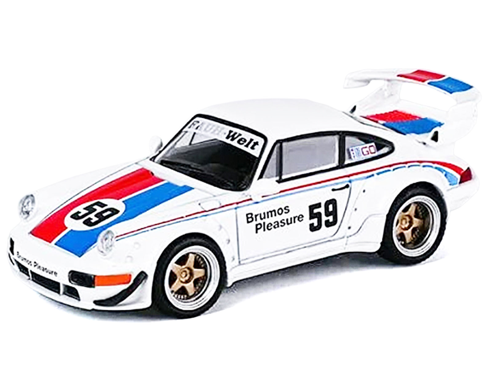 RWB 964 #59 "Brumos Pleasure" White with Red and Blue Stripes "KitGo Base" Series 1/64 Diecast Model Car by Model Model