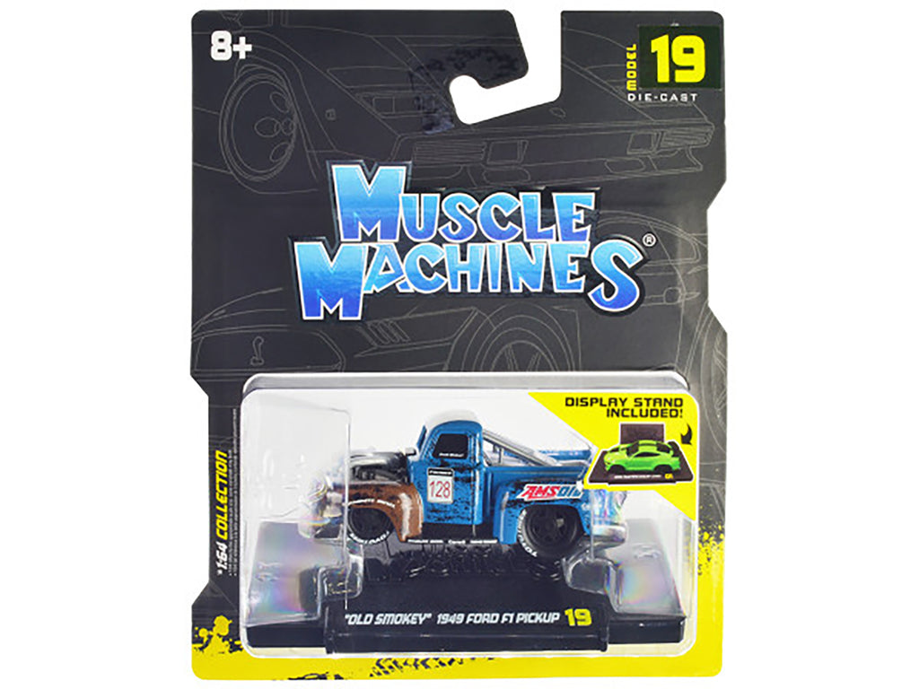 1949 Ford F1 Pickup Truck #128 "Old Smokey" Blue and Brown (Weathered) 1/64 Diecast Model Car by Muscle Machines - image 3