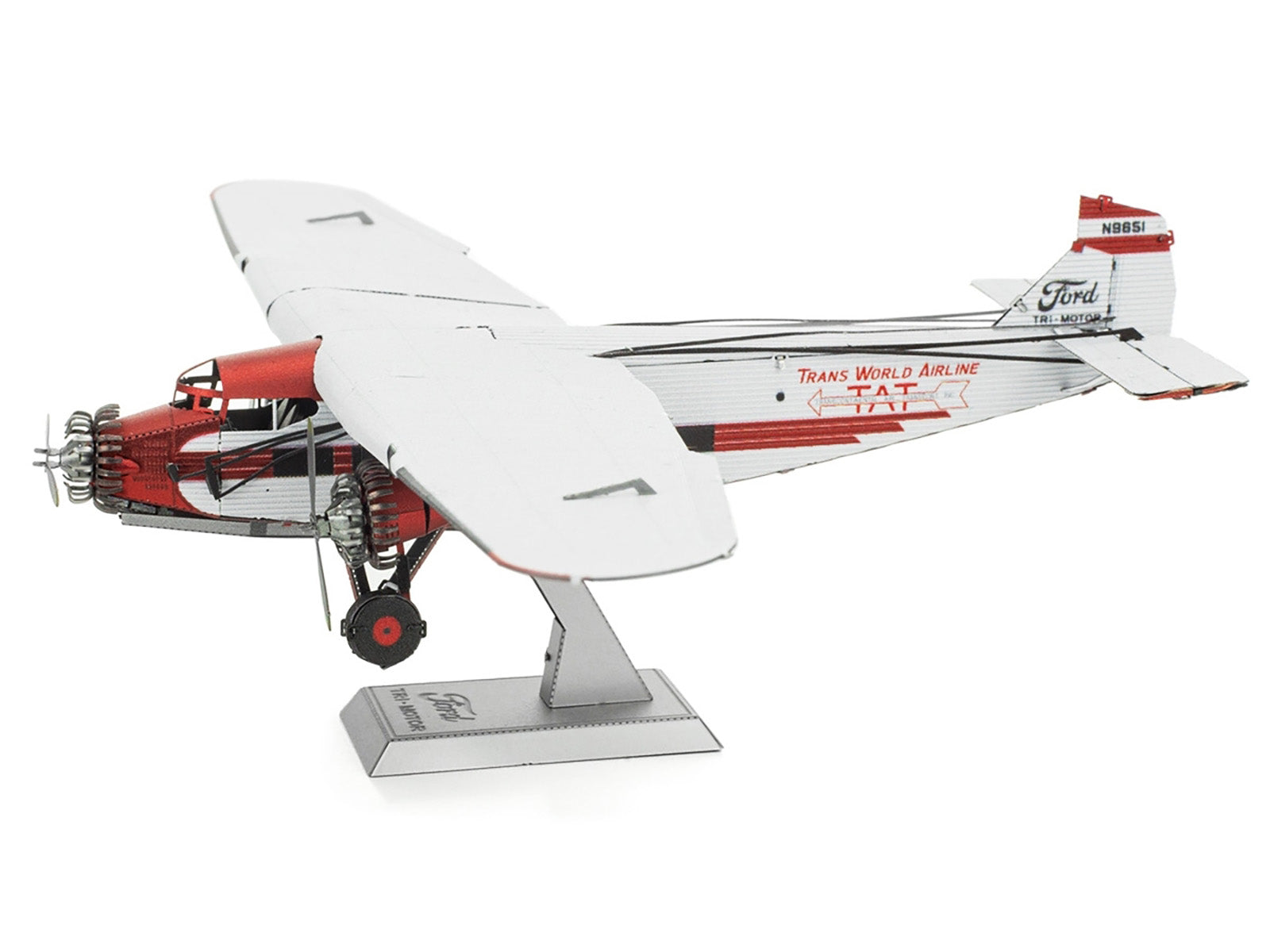 Model Kit Ford Trimotor Transport Aircraft White and Red (Moderate Difficulty) Steel Model by Metal Earth - image 4