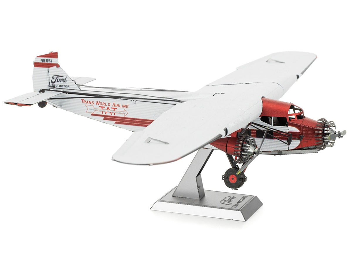 Model Kit Ford Trimotor Transport Aircraft White and Red (Moderate Difficulty) Steel Model by Metal Earth - image 3