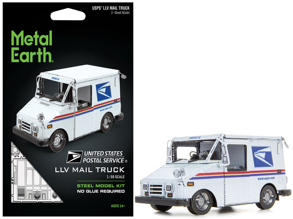Model Kit LLV Mail Truck White "USPS (United States Postal Service)" (Moderate Difficulty) Steel Model by Metal Earth