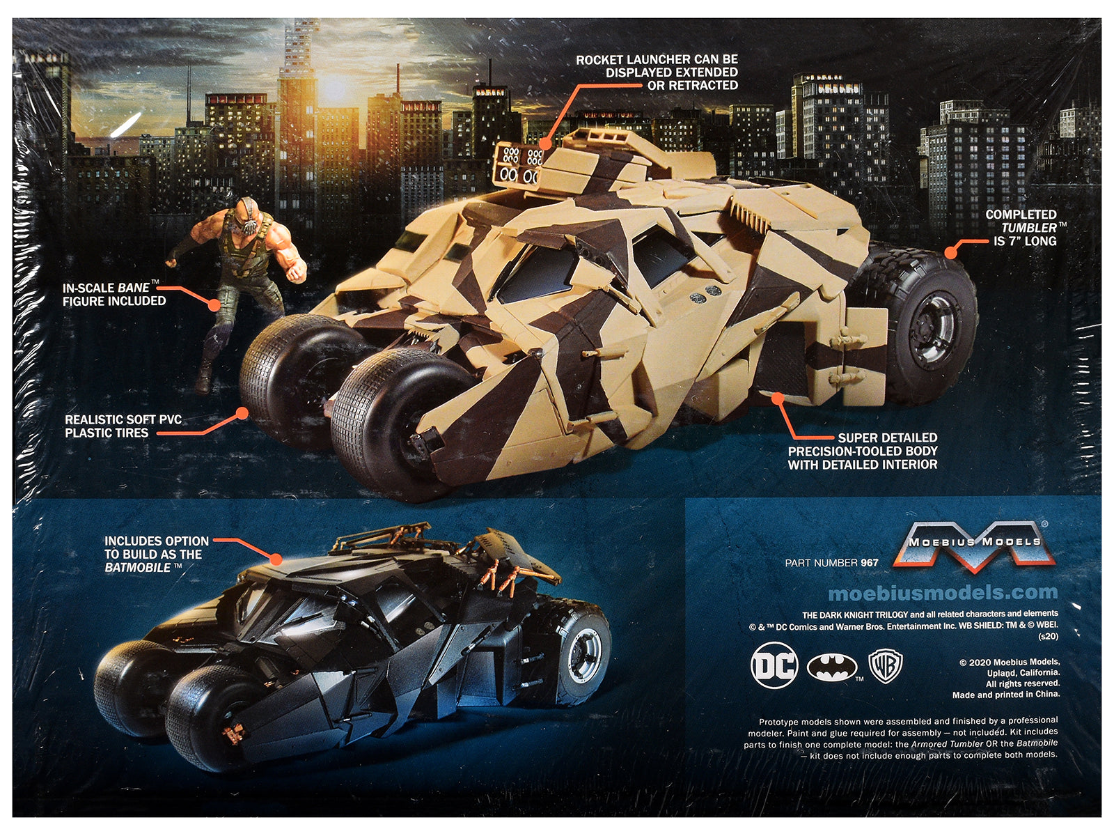 Skill 3 Model Kit Batmobile Tumbler with Bane Figure "Batman Dark Knight Trilogy" Movie Franchise 1/25 Scale Model by Moebius - image 5